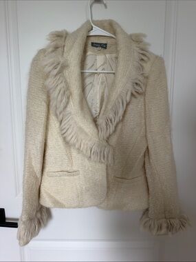 Vintage Rabbit Fur Trim Tweed Blazer